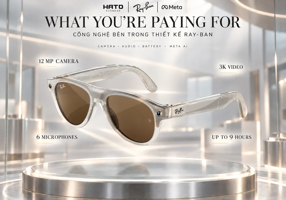 ray-ban meta gen 3 giá camera 12MP 3K 6 mic pin 9 giờ