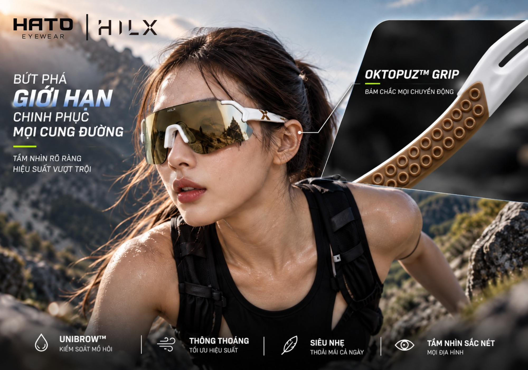UNiBROW và OKTOPUZ Grip trên kính thể thao HILX khi vận động